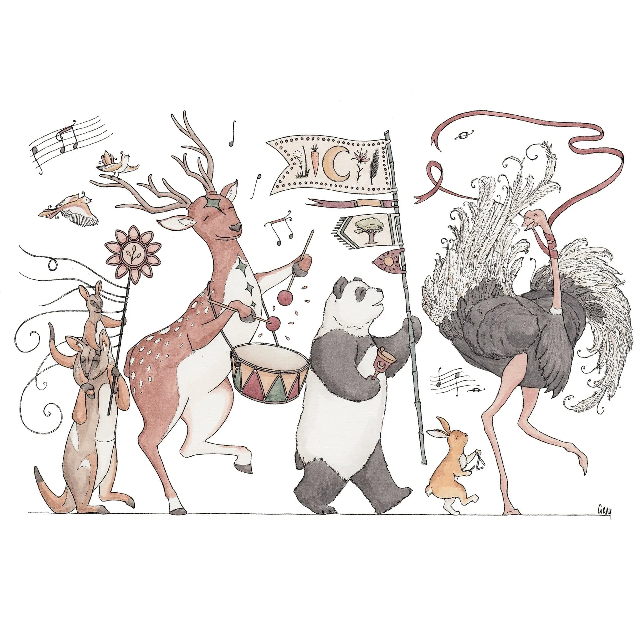 Autumn Parade ~ Greeting Card featuring Watercolour & Ink Illustration by Stephanie Gray
