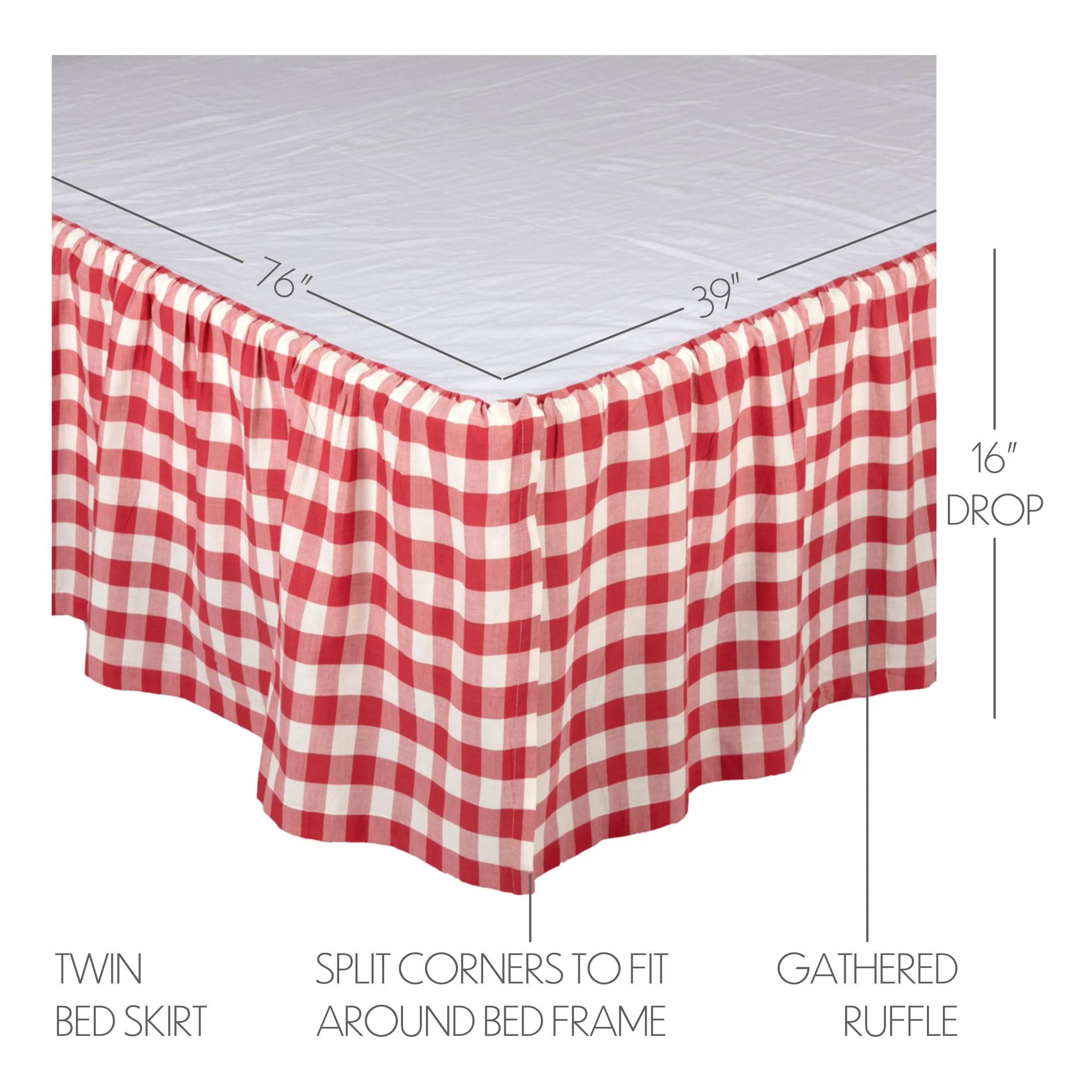 Bed Skirt Farmhouse Annie Buffalo Check Dust Ruffle Bedroom Decor VHC Brands