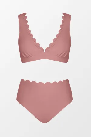 Bianca Dusty Pink Scalloped Bralette & Mid Rise Bikini Set