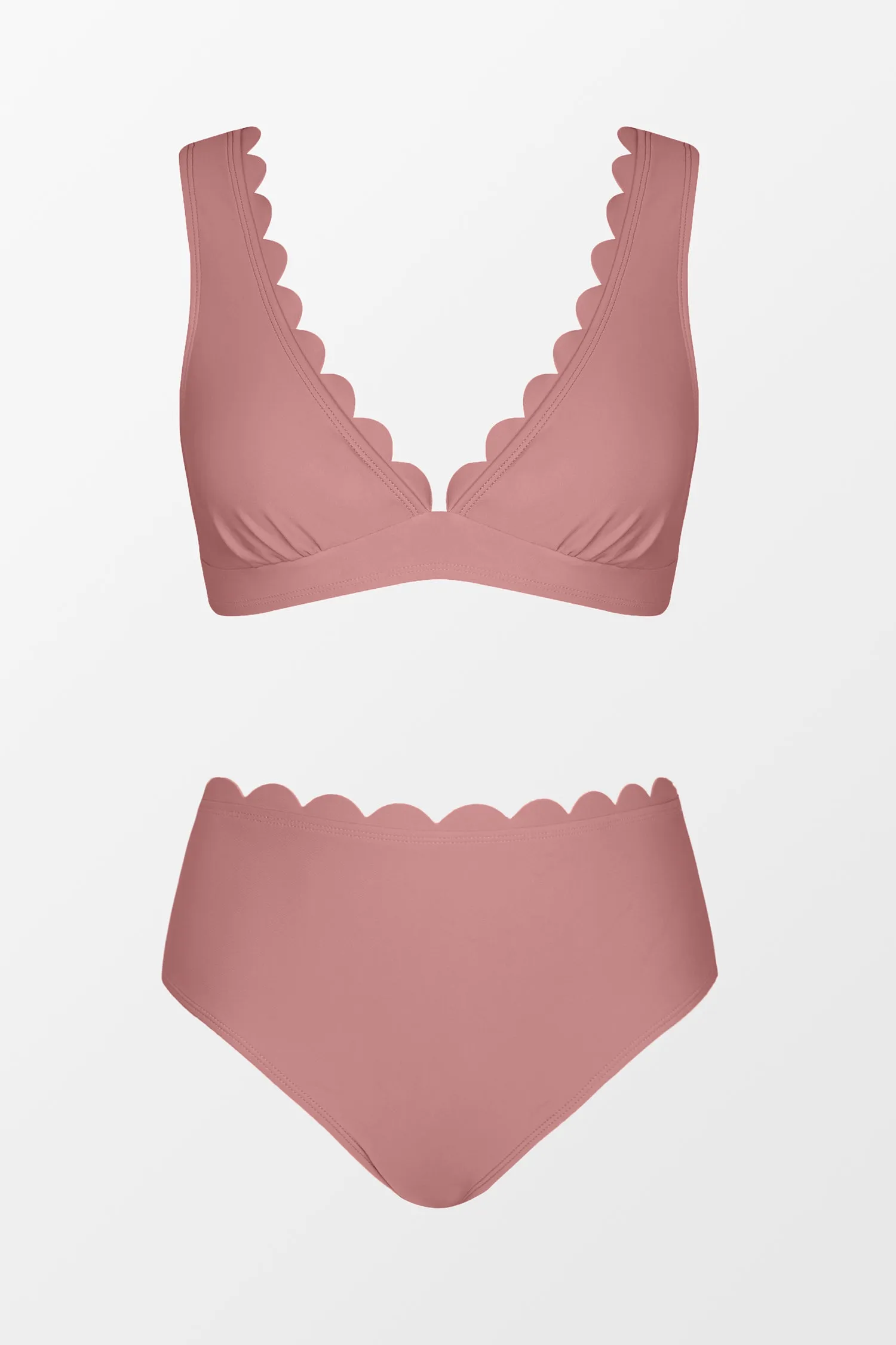 Bianca Dusty Pink Scalloped Bralette & Mid Rise Bikini Set