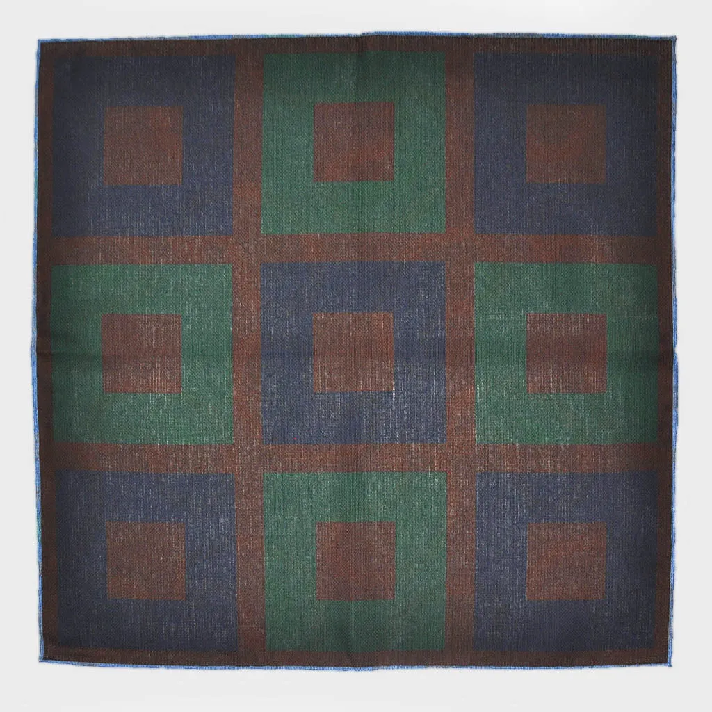 Big Squares Reversible Panama Silk Pocket Square in Navy & Brown