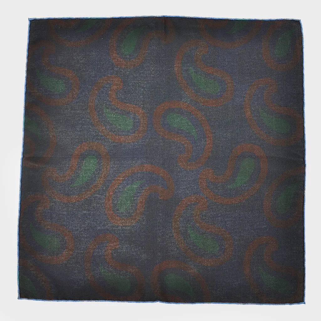Big Squares Reversible Panama Silk Pocket Square in Navy & Brown