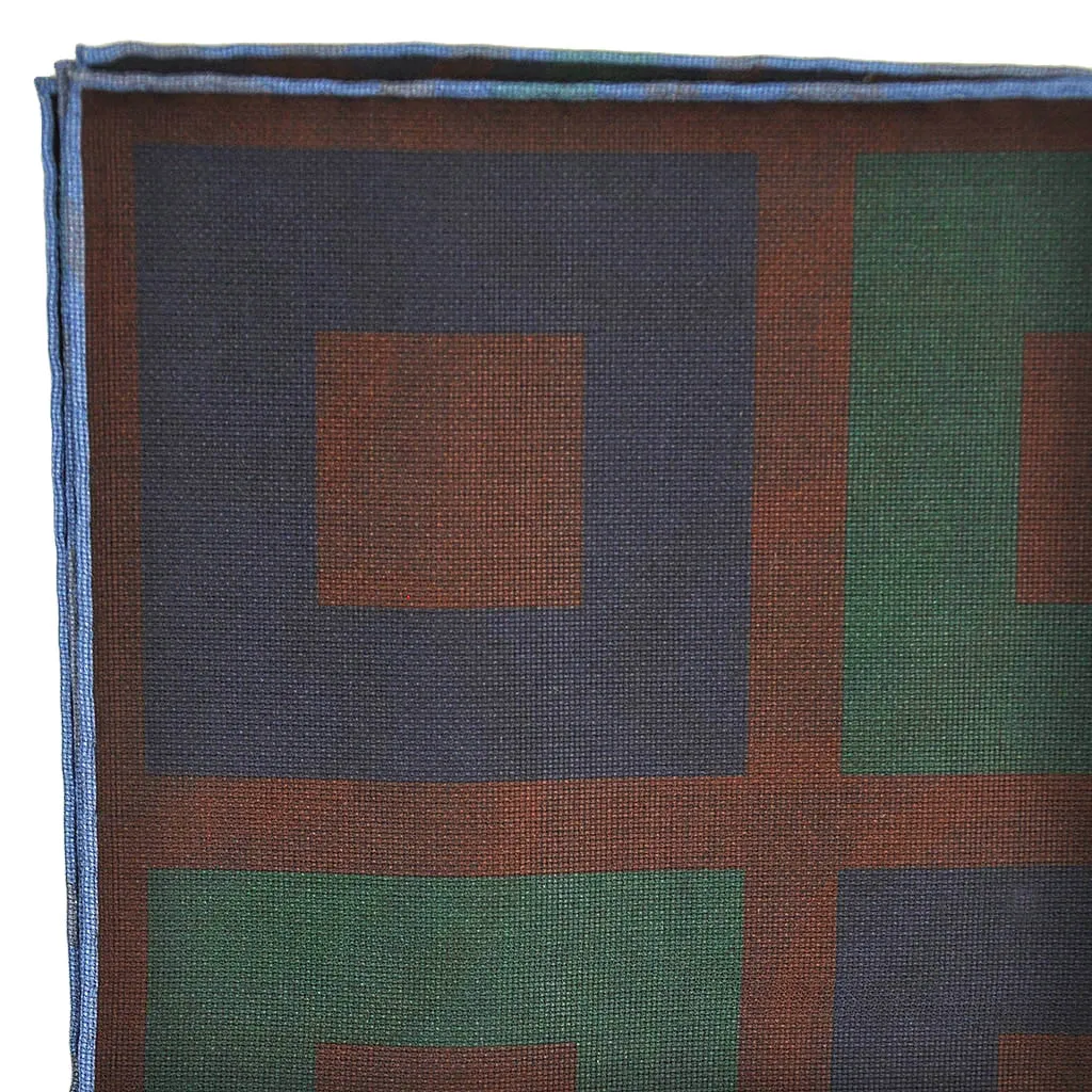 Big Squares Reversible Panama Silk Pocket Square in Navy & Brown