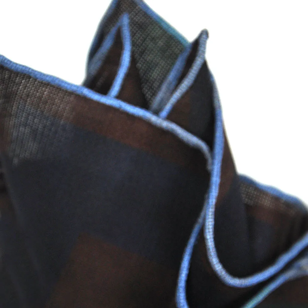 Big Squares Reversible Panama Silk Pocket Square in Navy & Brown