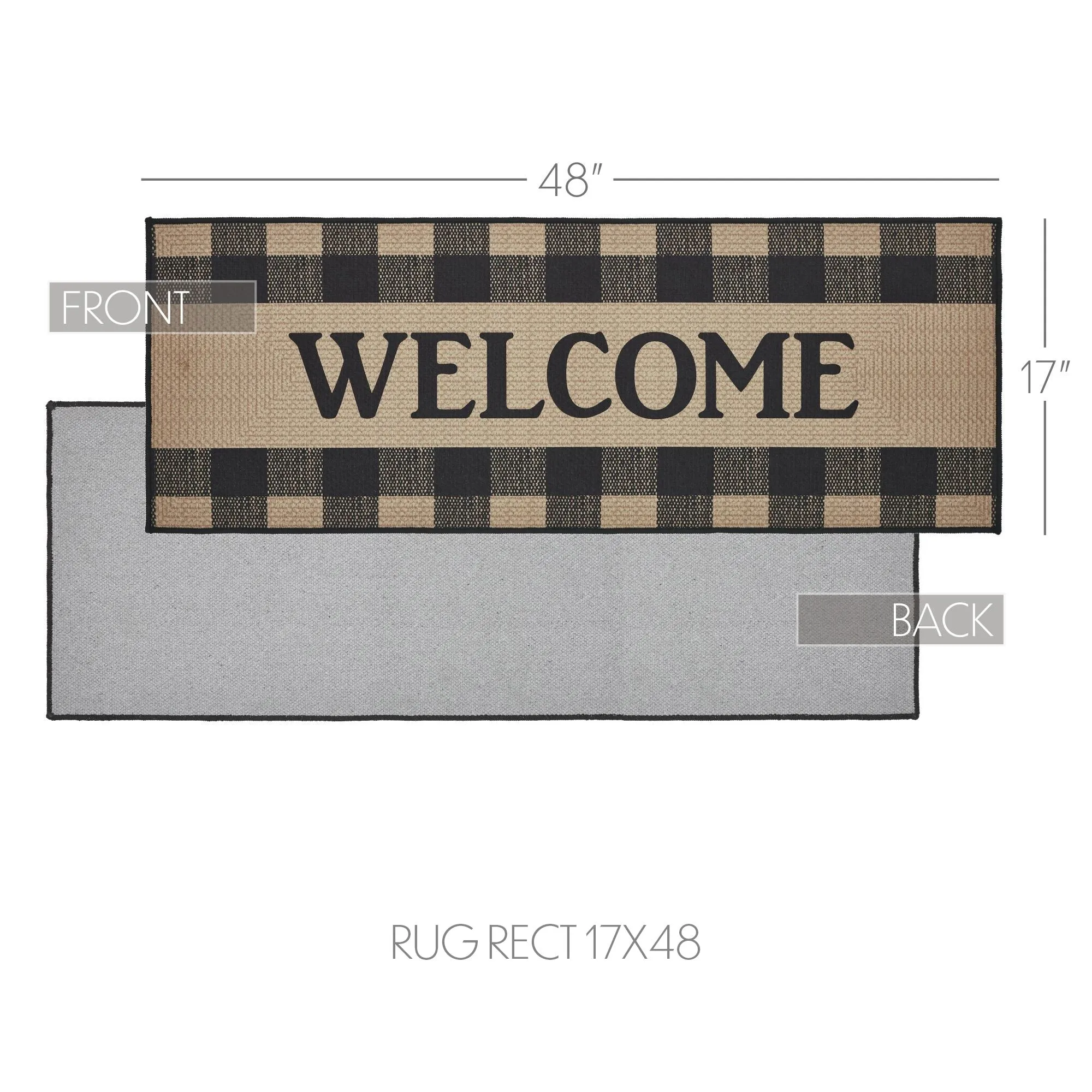 Black Check Welcome Polyester Rug Rect 17x48