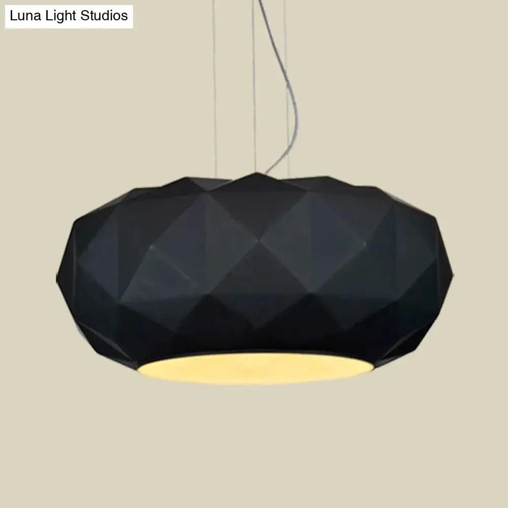 Black Contemporary Diamond Drop Pendant Ceiling Lamp with Metallic Drum Design - 1 Bulb for Dining Room Lighting
