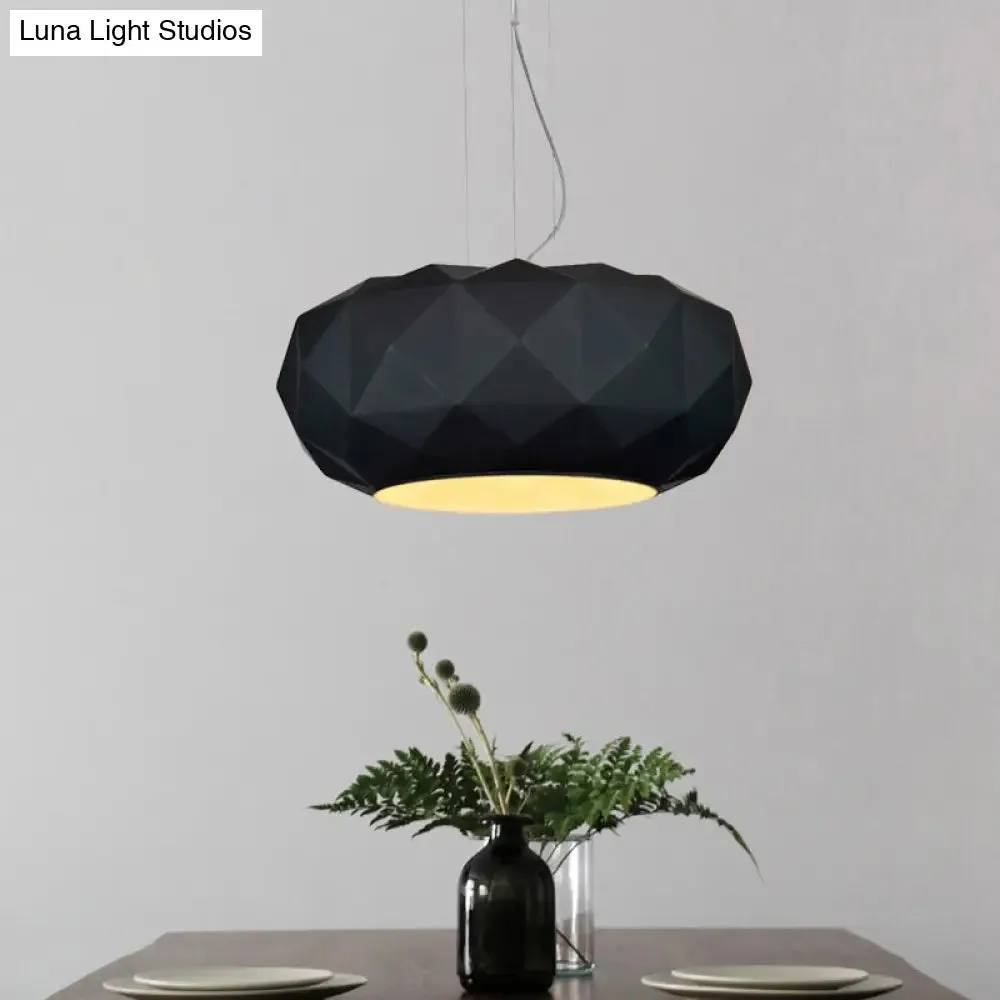 Black Contemporary Diamond Drop Pendant Ceiling Lamp with Metallic Drum Design - 1 Bulb for Dining Room Lighting