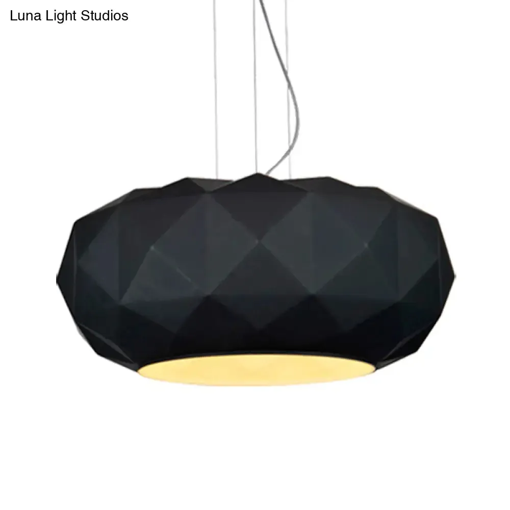 Black Contemporary Diamond Drop Pendant Ceiling Lamp with Metallic Drum Design - 1 Bulb for Dining Room Lighting