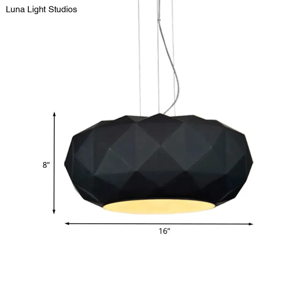 Black Contemporary Diamond Drop Pendant Ceiling Lamp with Metallic Drum Design - 1 Bulb for Dining Room Lighting
