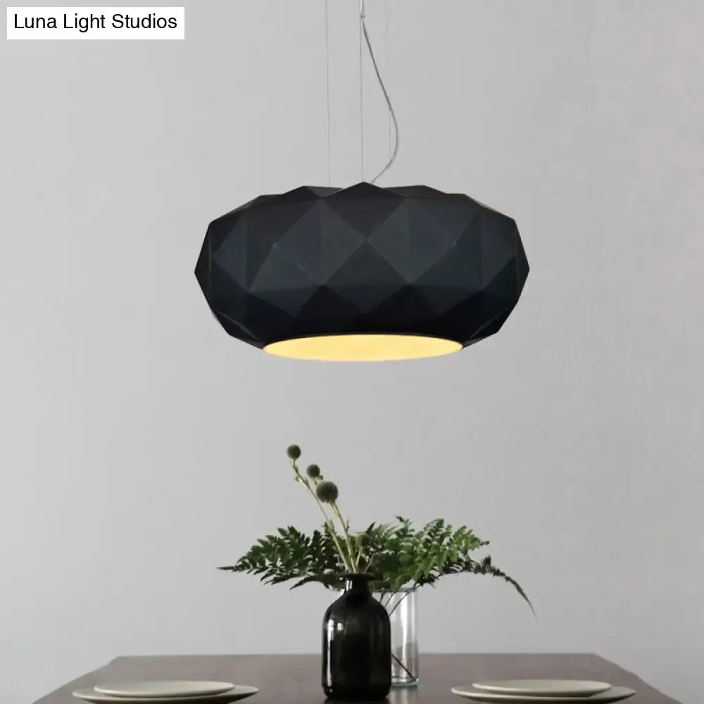 Black Contemporary Diamond Drop Pendant Ceiling Lamp with Metallic Drum Design - 1 Bulb for Dining Room Lighting
