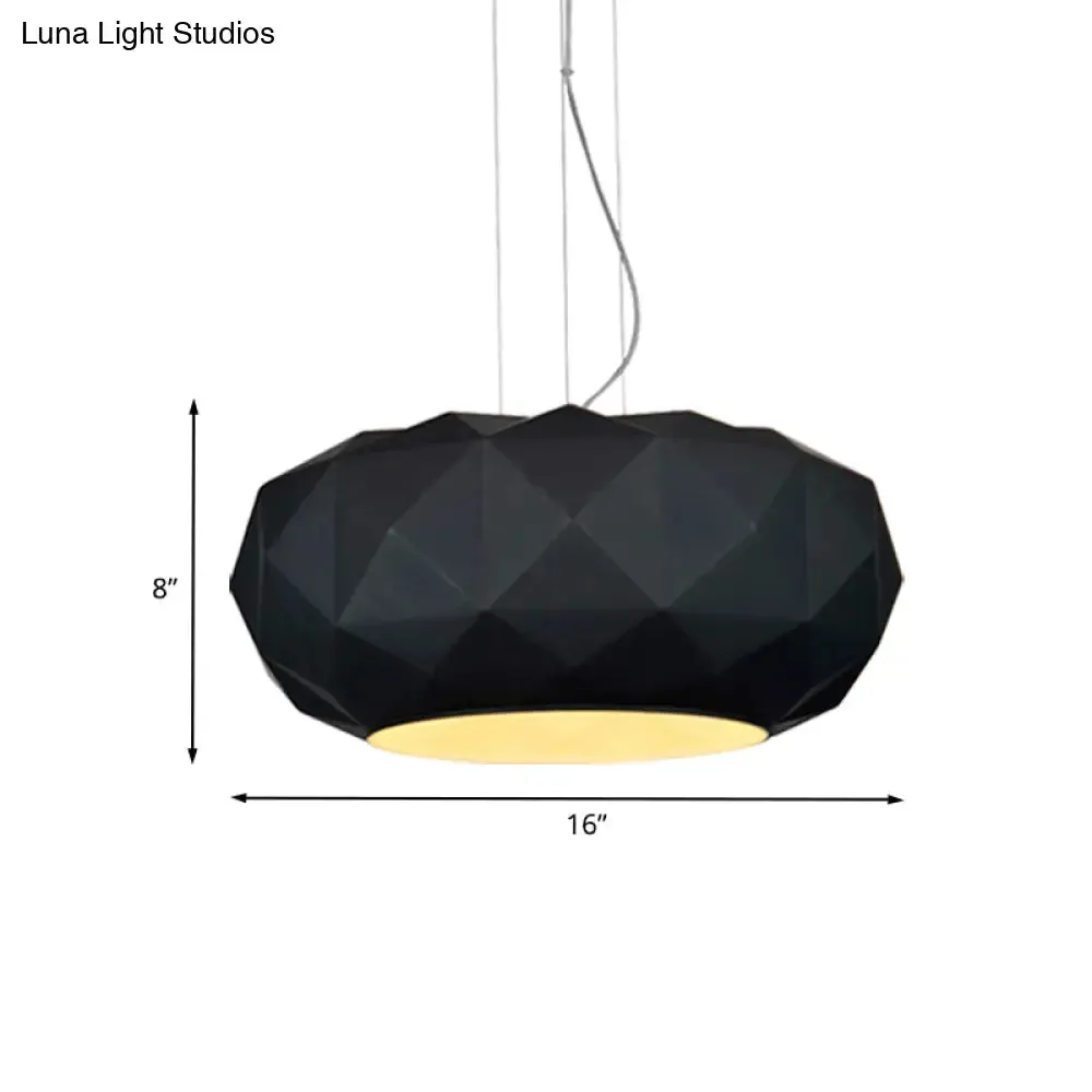 Black Contemporary Diamond Drop Pendant Ceiling Lamp with Metallic Drum Design - 1 Bulb for Dining Room Lighting