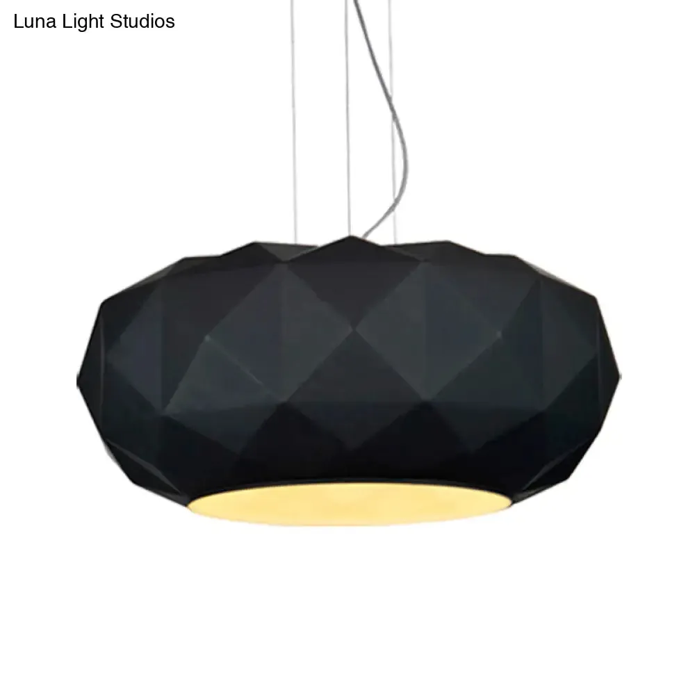 Black Contemporary Diamond Drop Pendant Ceiling Lamp with Metallic Drum Design - 1 Bulb for Dining Room Lighting