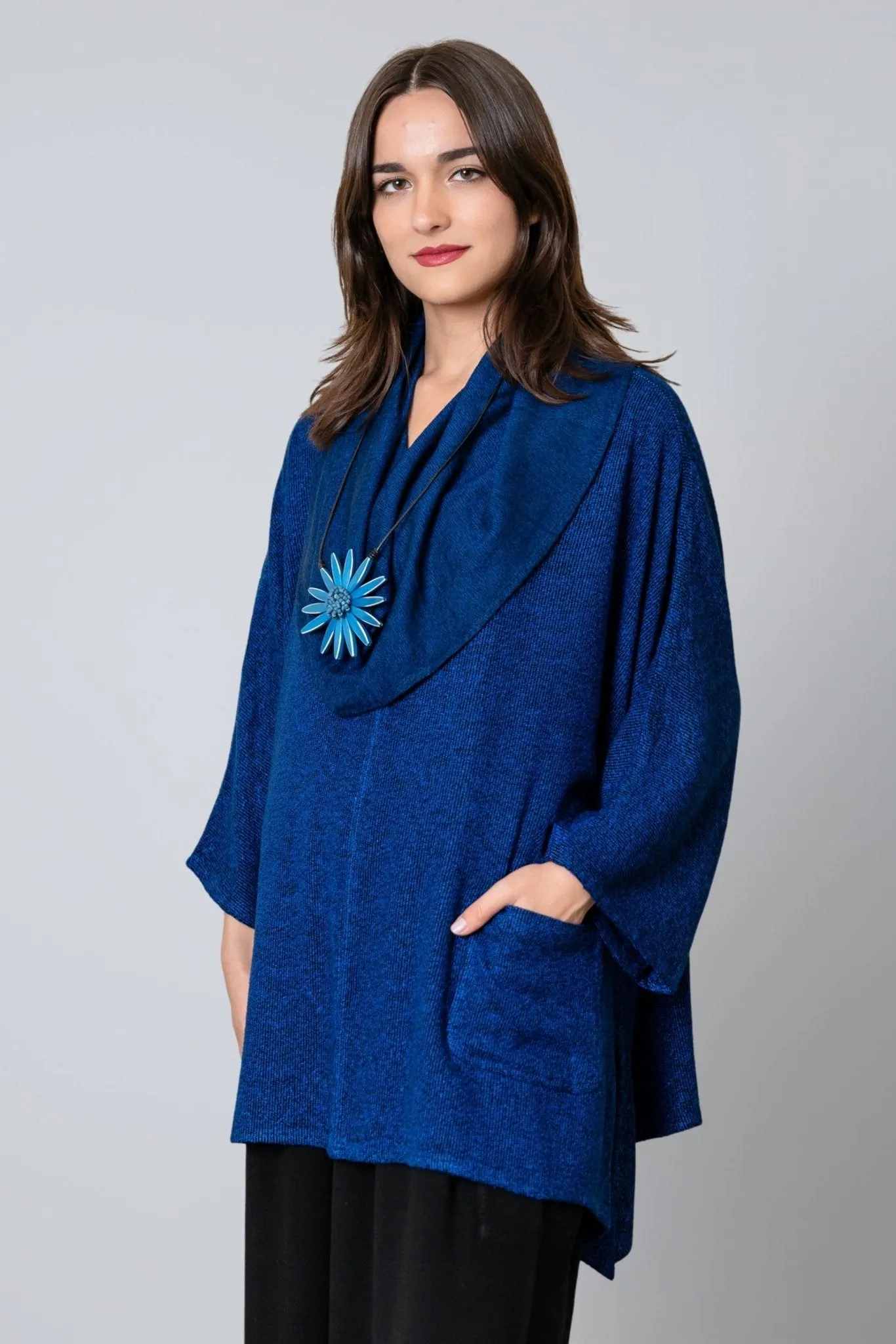 Bouclé Cowl Top - Electric Blue