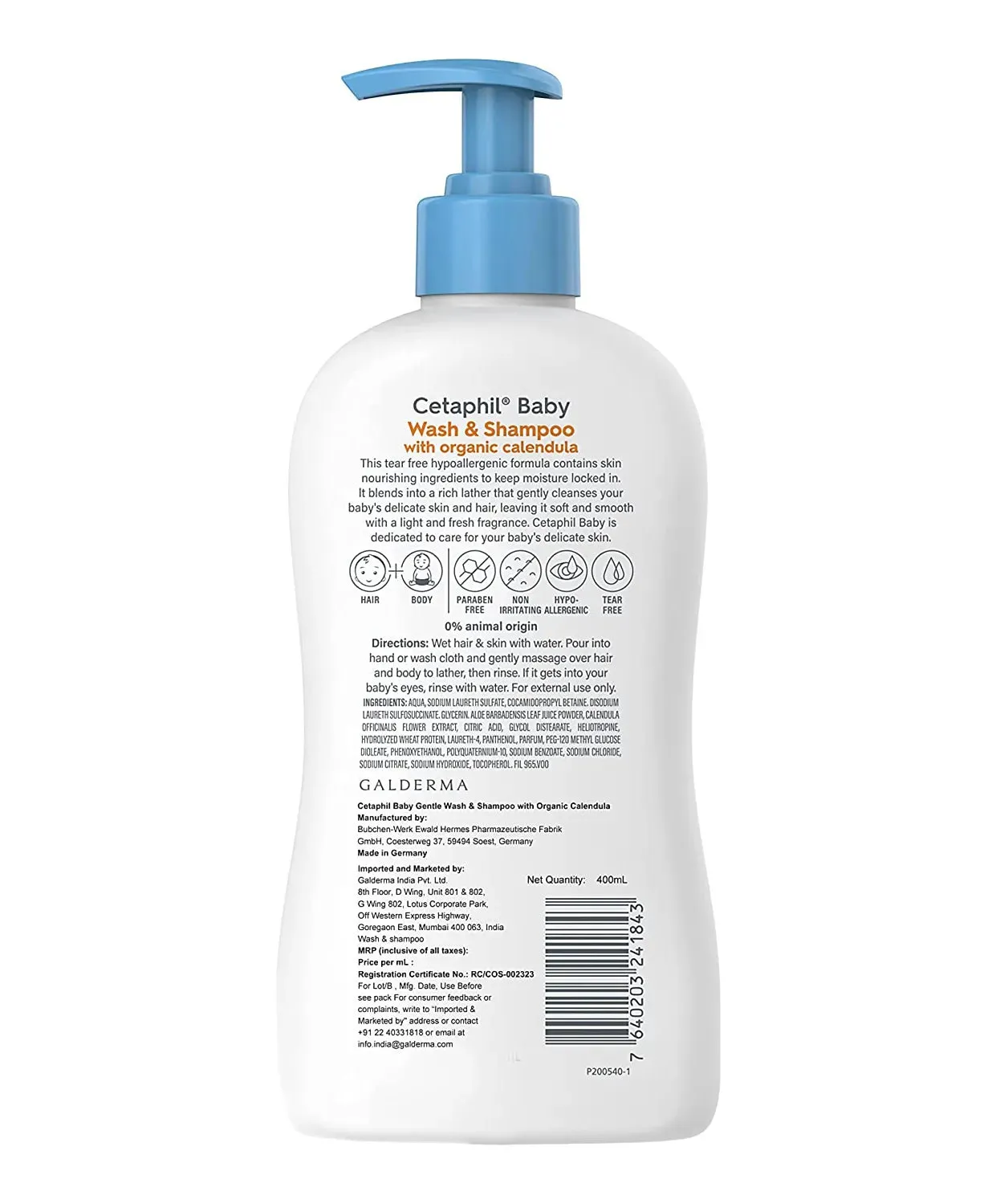 Cetaphil Baby Calendula Wash & Shampoo Pump - 400mL