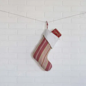 Christmas Stocking 11x15 Vintage Stripe Striped Red Tan White Holiday Decor VHC Brands