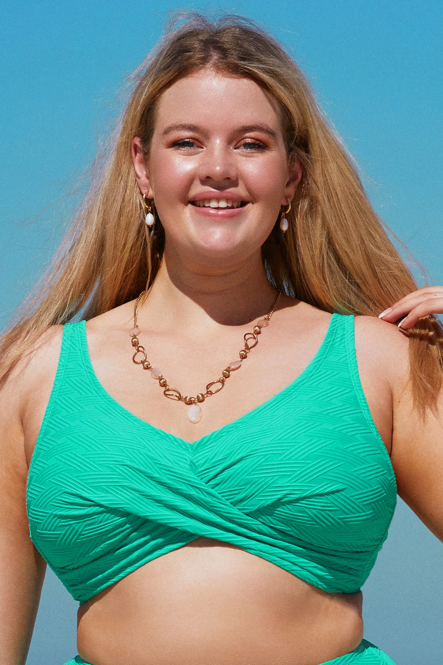 Cross Rib Wrap Front Plus Size Bikini Top