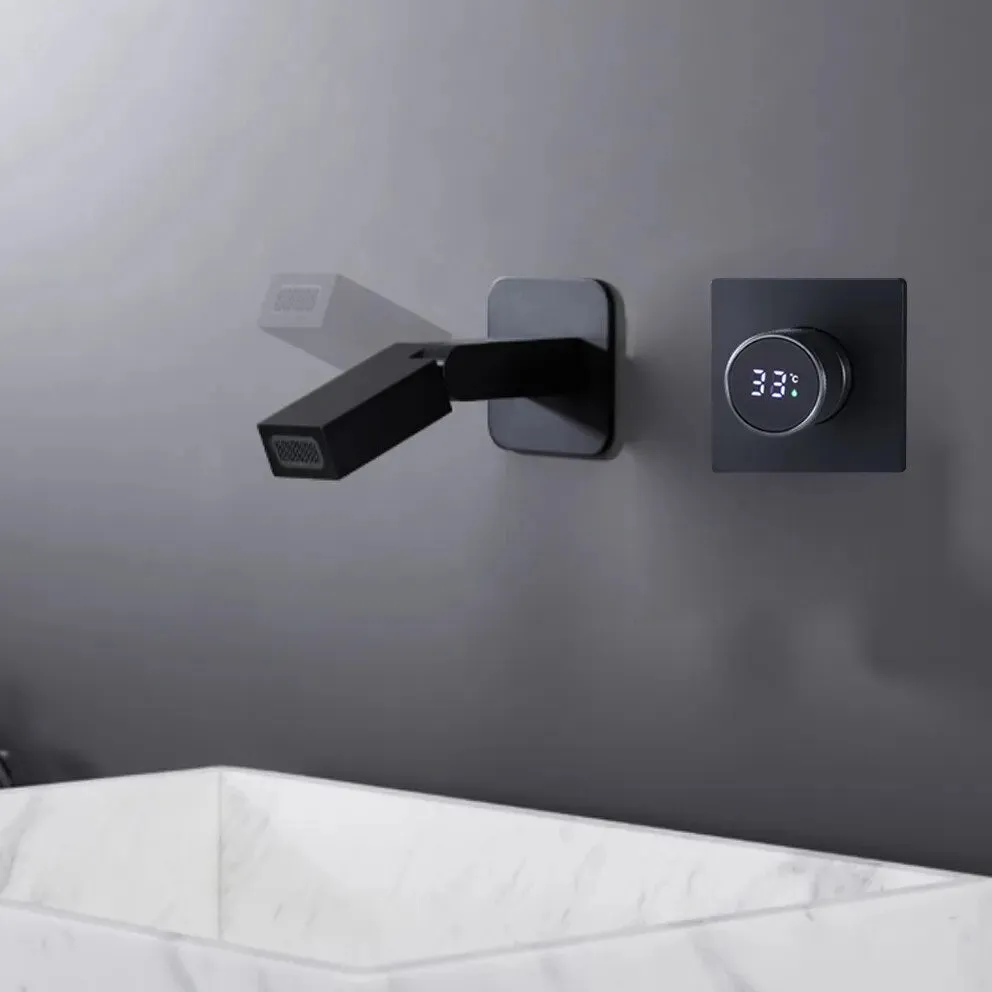 Digital Display Bathroom Faucet Wall Mounted Waterfall Basin Faucet