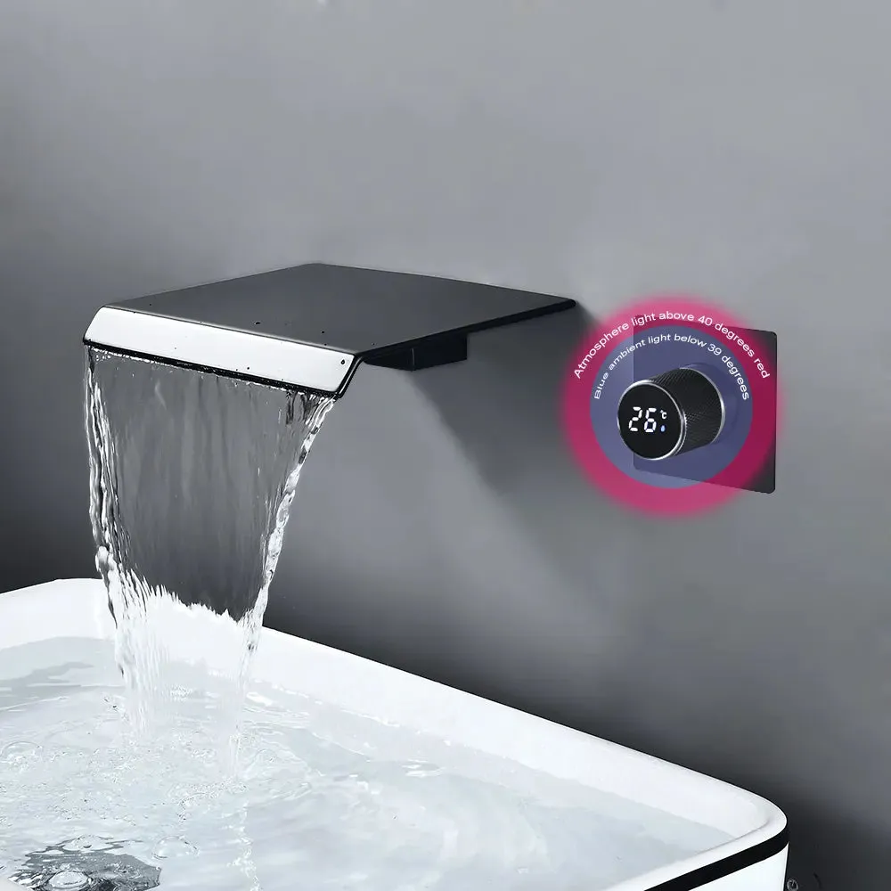 Digital Display Bathroom Faucet Wall Mounted Waterfall Basin Faucet