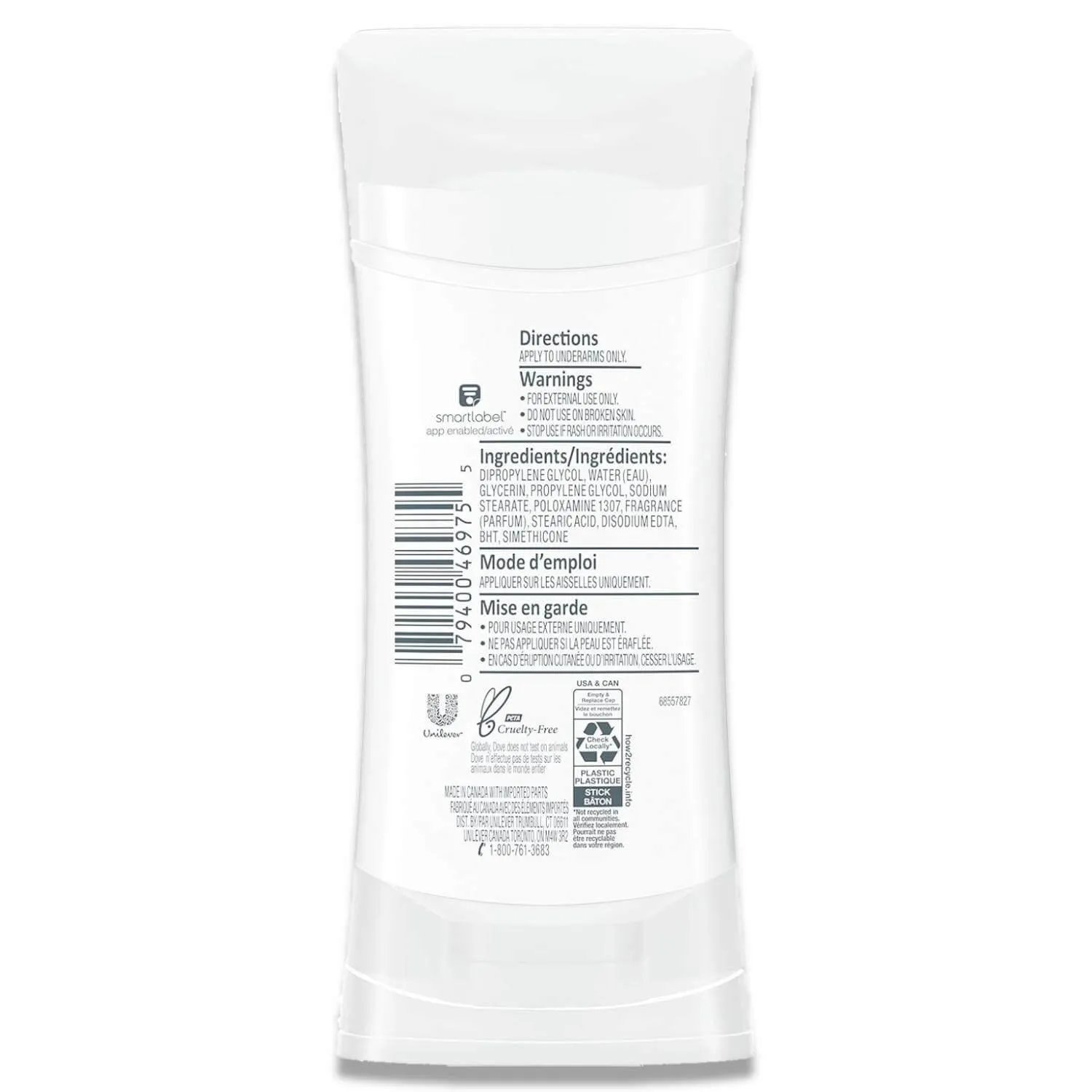 Dove - Deodorant for Women Sensitive, Odour Protection, Safe for Sensitive Skin, Aluminum Free - 2.6 Oz - 12 Pack