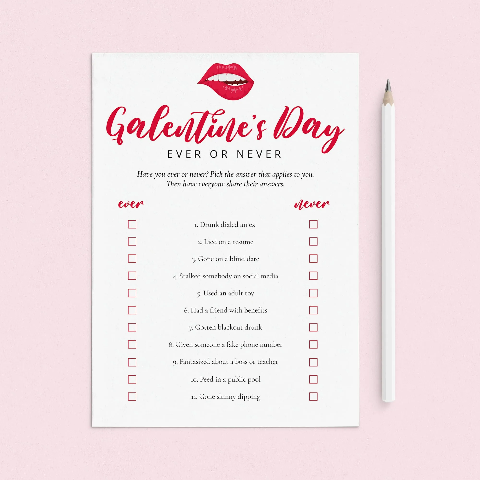 Galentine's Day Party Icebreaker Game Ever or Never Printable