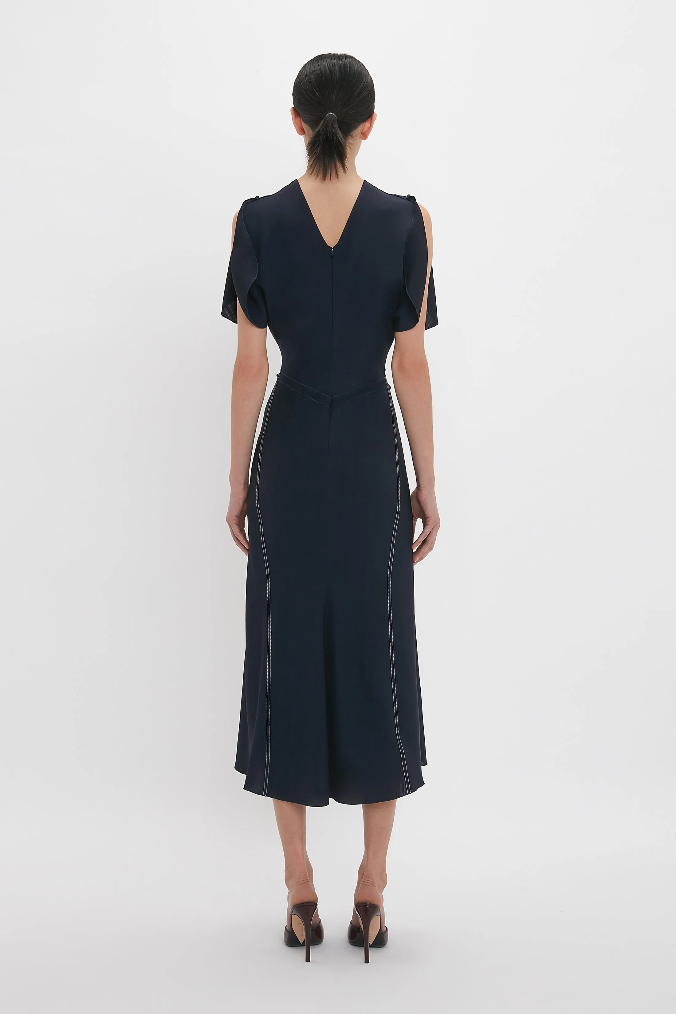 Gathered Waist Midi Dress In Midnight