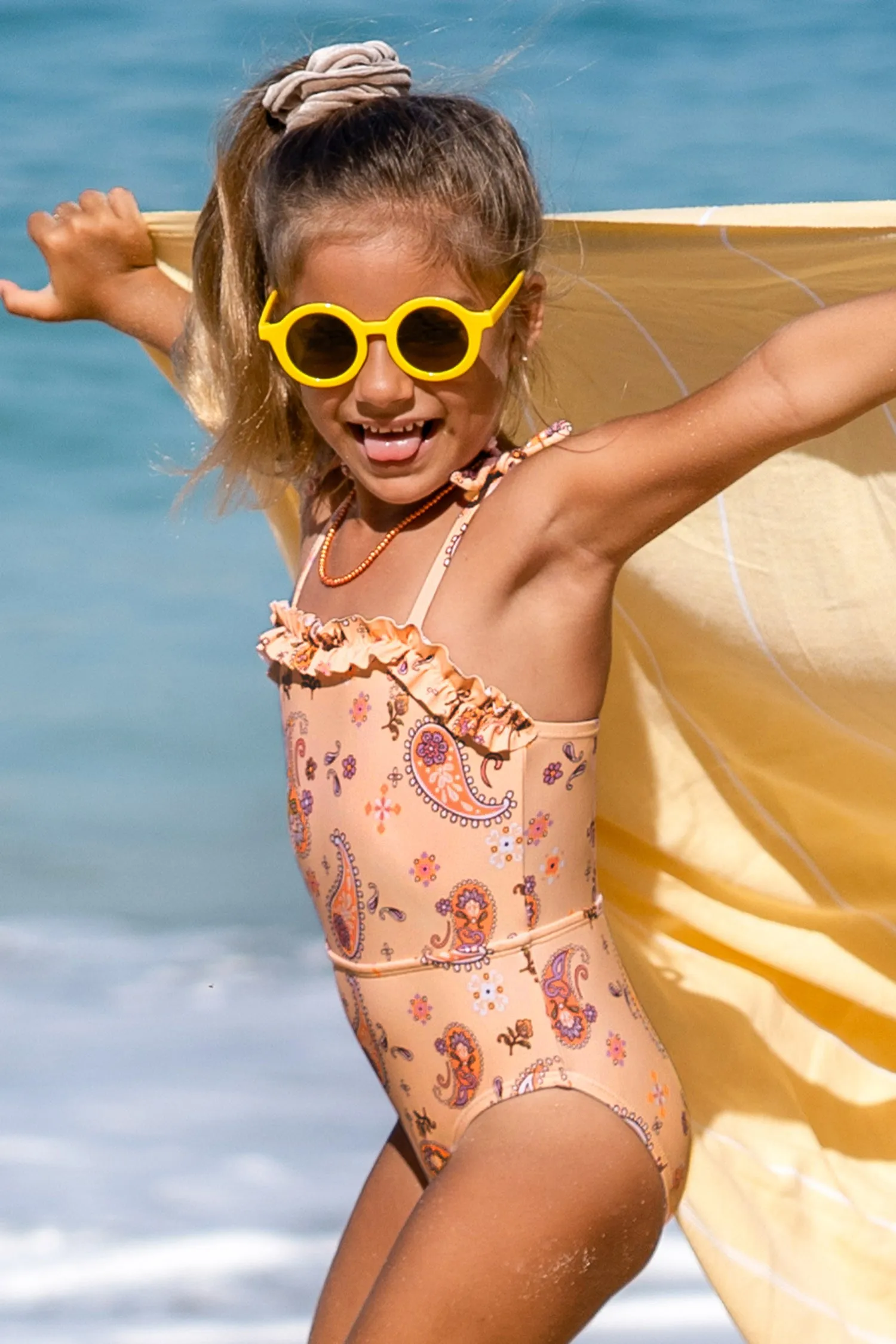 Girls Dancing Bandanna Tie Strap One Piece Swimsuit