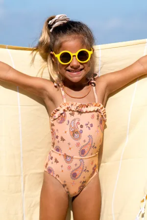 Girls Dancing Bandanna Tie Strap One Piece Swimsuit