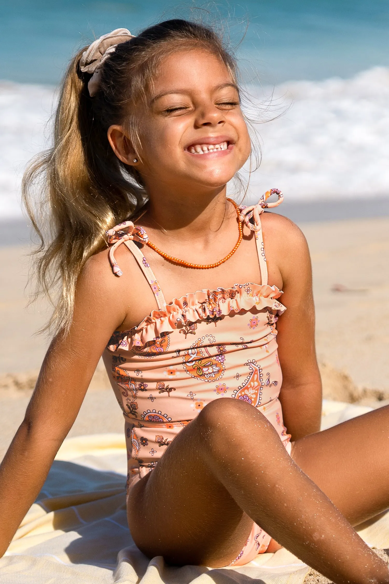 Girls Dancing Bandanna Tie Strap One Piece Swimsuit