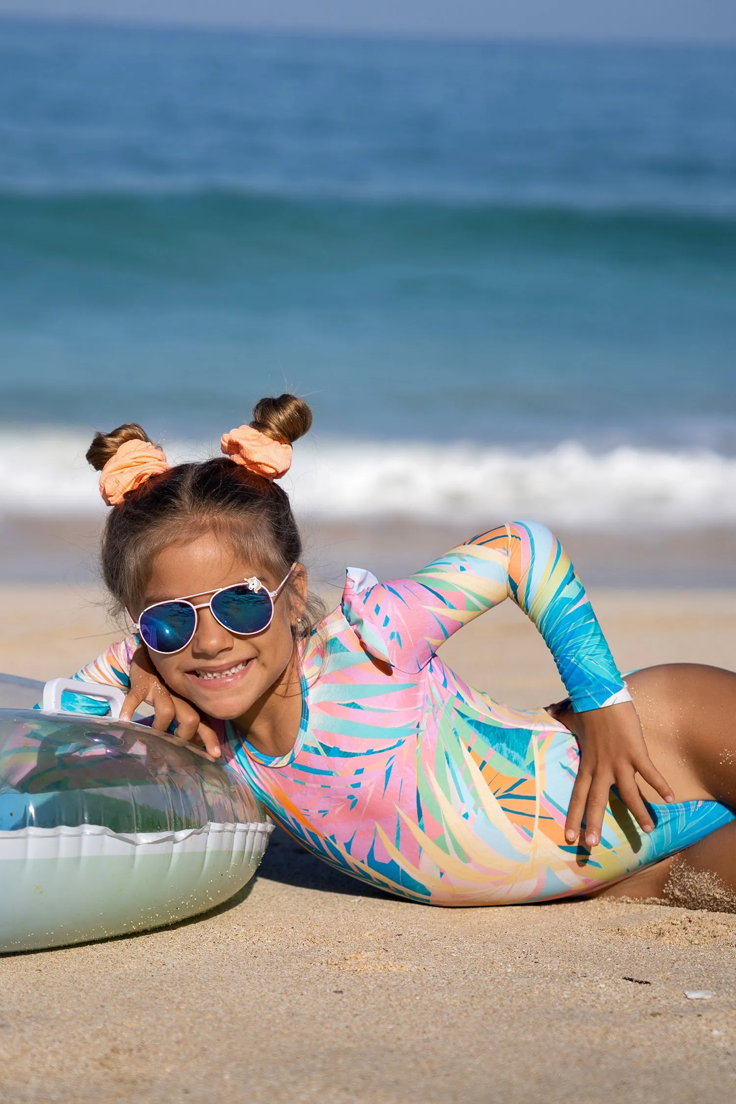 Girls Dreamland Tropical Rashguard One Piece Swimsuit