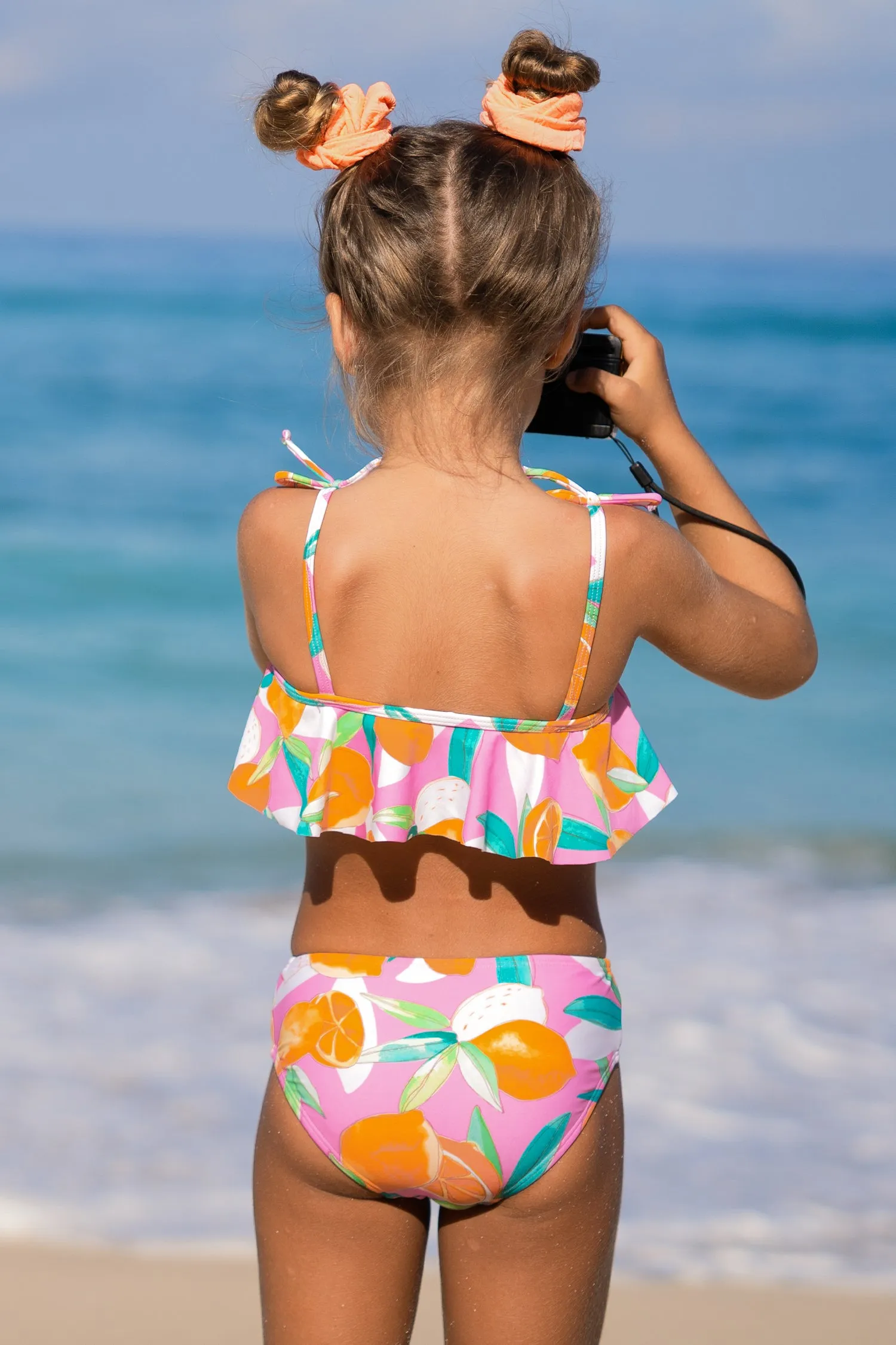 Girls Lemon Drops Tie Strap Top & Mid Rise Hipster Bikini Swimsuit