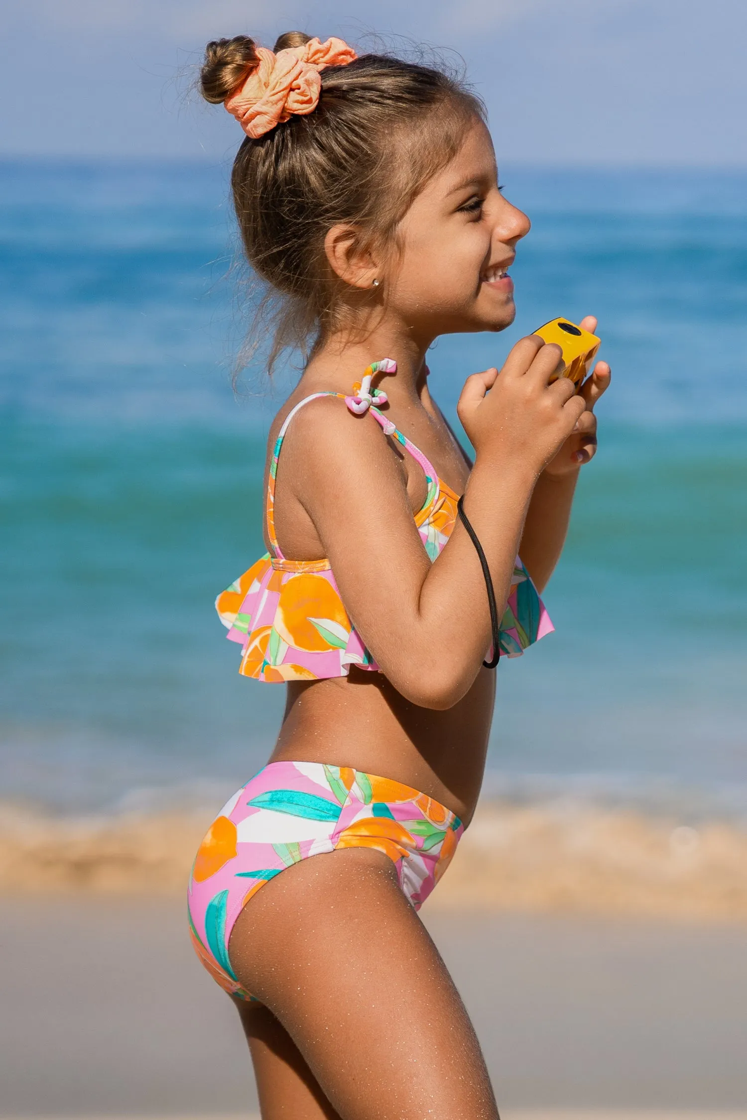 Girls Lemon Drops Tie Strap Top & Mid Rise Hipster Bikini Swimsuit