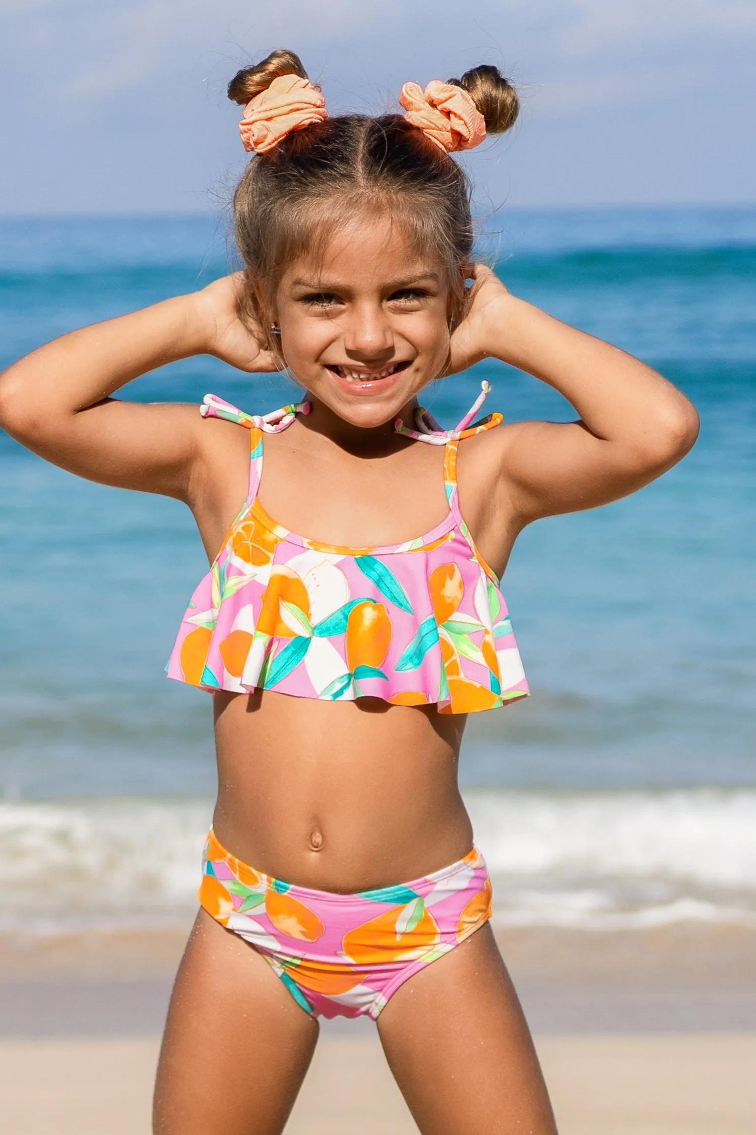 Girls Lemon Drops Tie Strap Top & Mid Rise Hipster Bikini Swimsuit