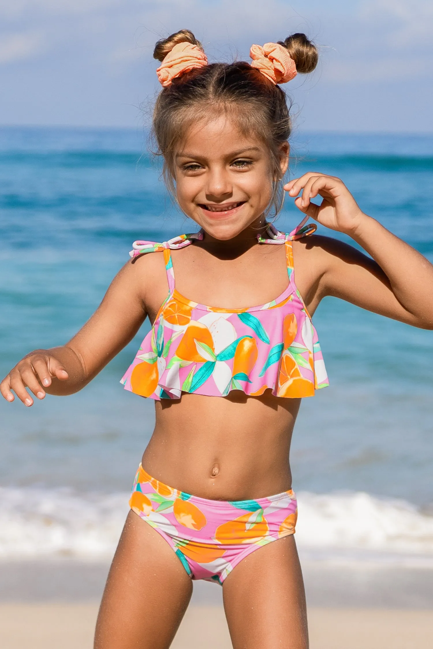 Girls Lemon Drops Tie Strap Top & Mid Rise Hipster Bikini Swimsuit
