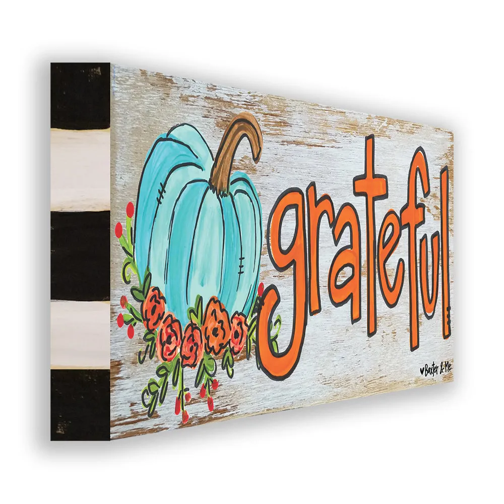 Grateful Blue Floral Pumpkin - Wrapped Canvas