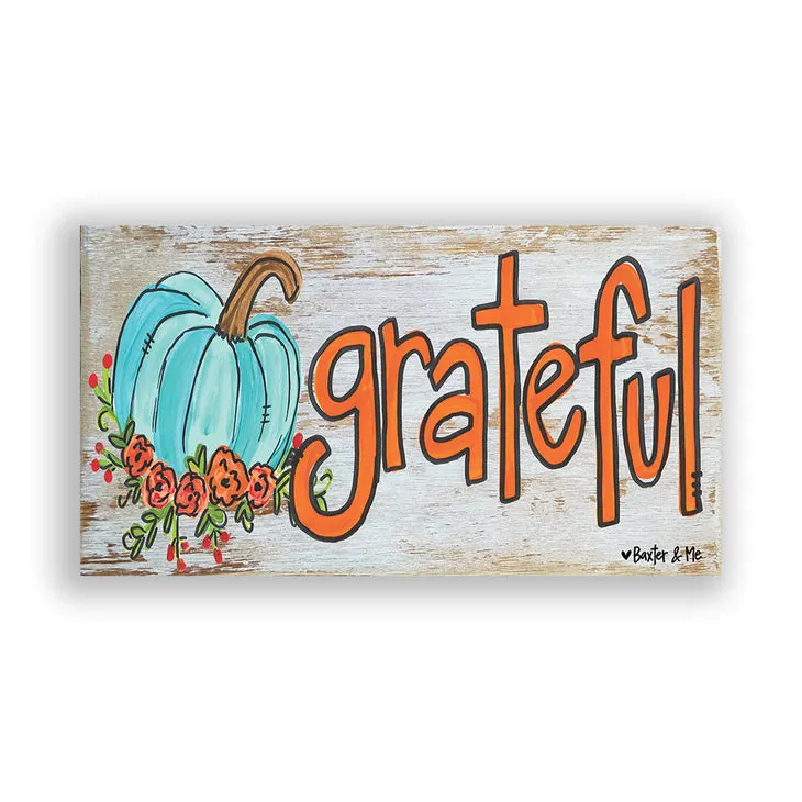 Grateful Blue Floral Pumpkin - Wrapped Canvas