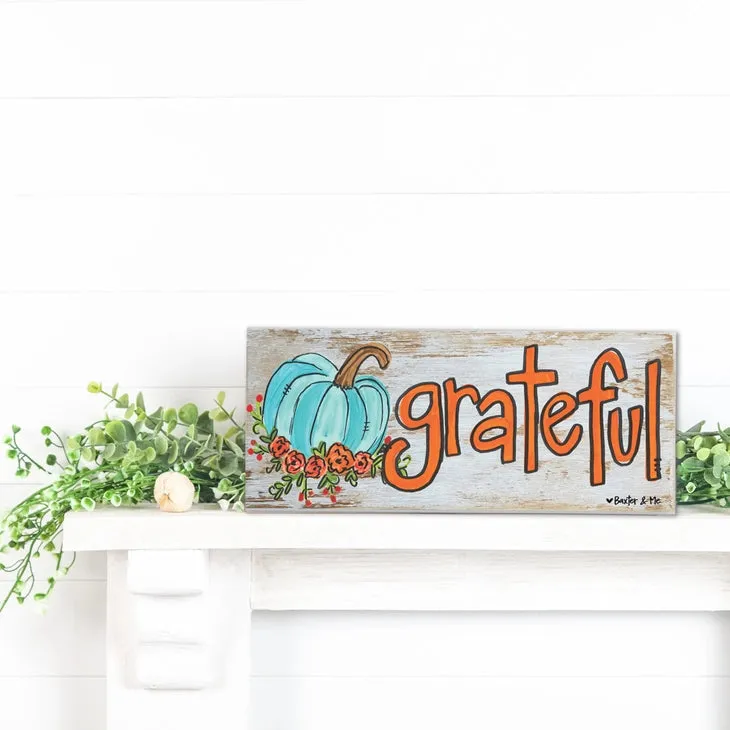 Grateful Blue Floral Pumpkin - Wrapped Canvas