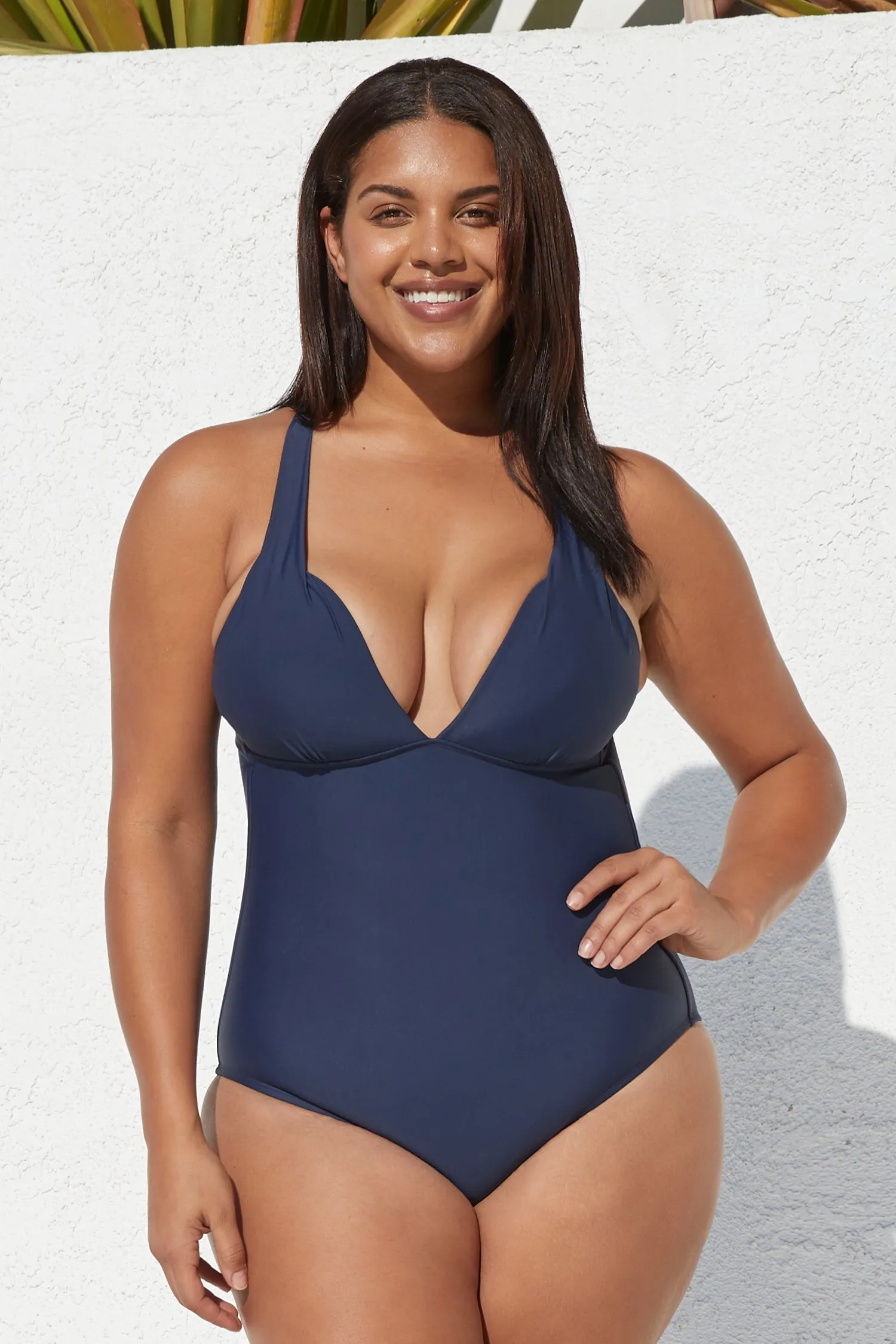 Healing Space V-Neck Cross Back Plus Size One Piece Swimsuit
