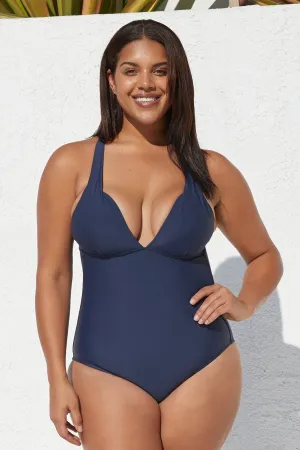 Healing Space V-Neck Cross Back Plus Size One Piece Swimsuit