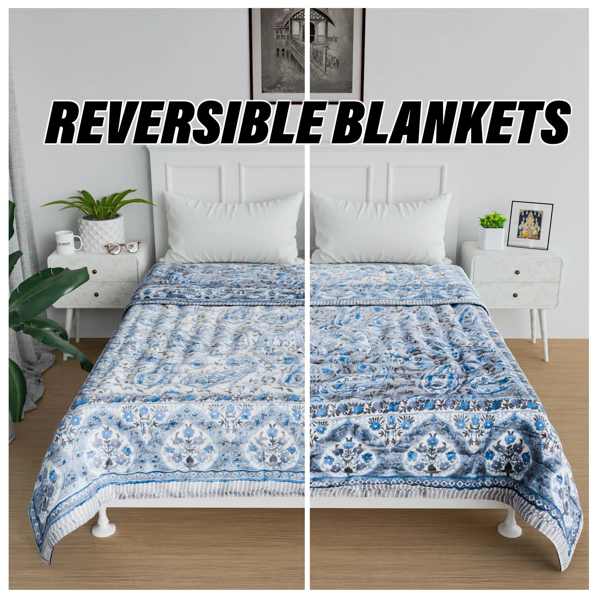 Kuber Industries Razai | Cotton Single Bed Blanket Rajai | Bedspread Quilt Set | Blanket for winter | Blanket for Bed | Bedding Comforter | Carry Flower Mul Mul Razai | Gray