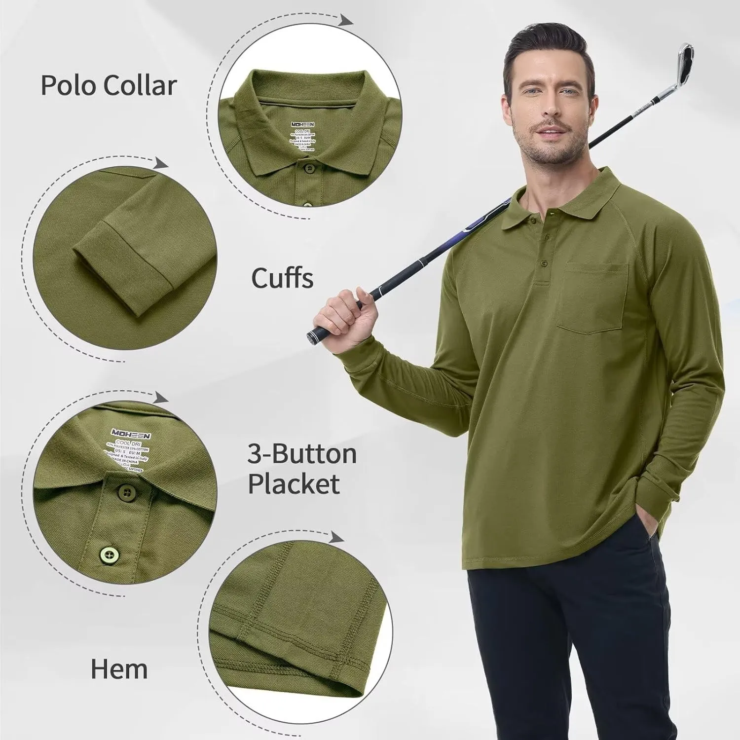 Men's Golf Polo Shirts M-6XL, Cotton Blend Moisture Wicking Performance Casual Collared Shirts