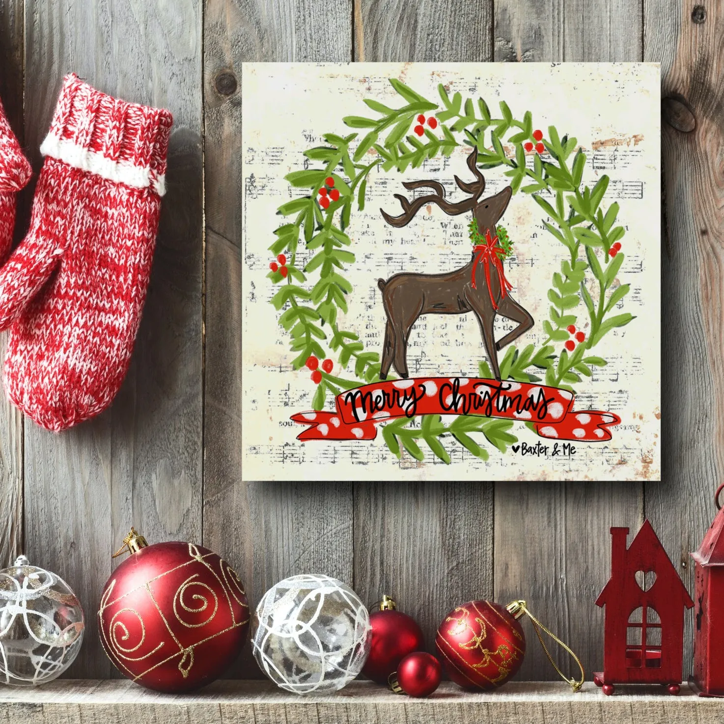 Merry Christmas Reindeer - Wrapped Canvas