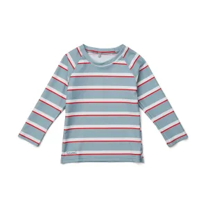 Noah Swim Tee - Stripe: Sea blue/apple red/creme de la creme