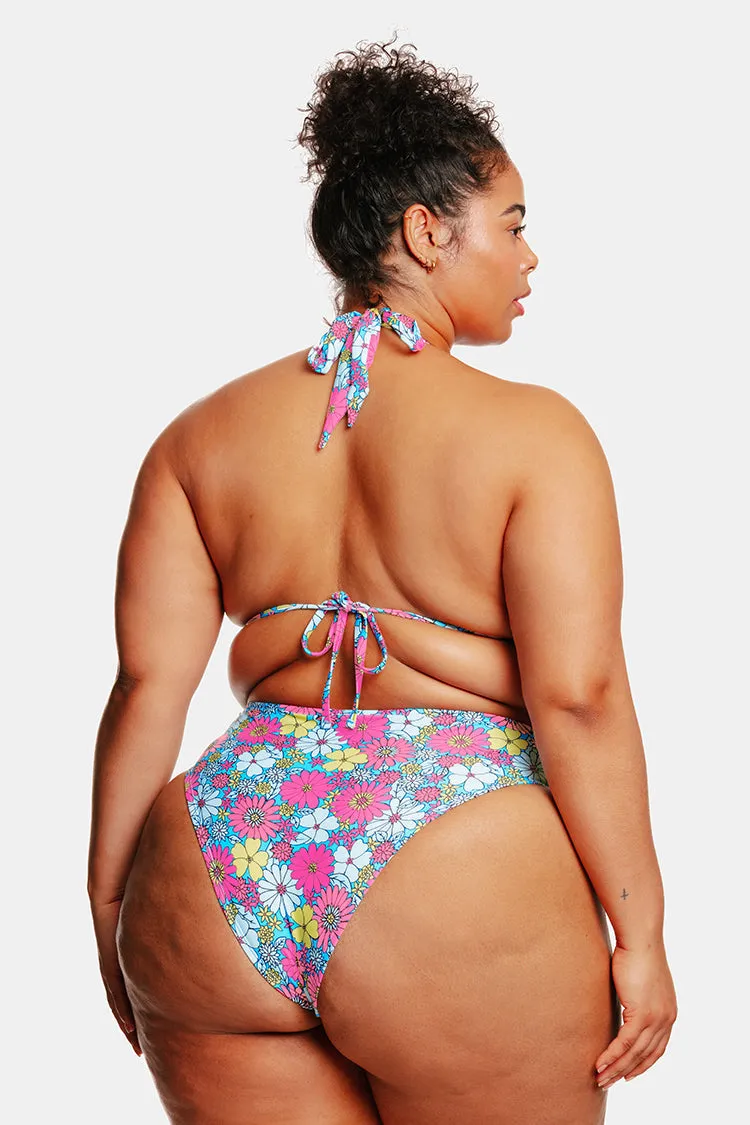 Point Dume Daisy Plunging Halter Tie-Back Plus Size Monokini Swimsuit