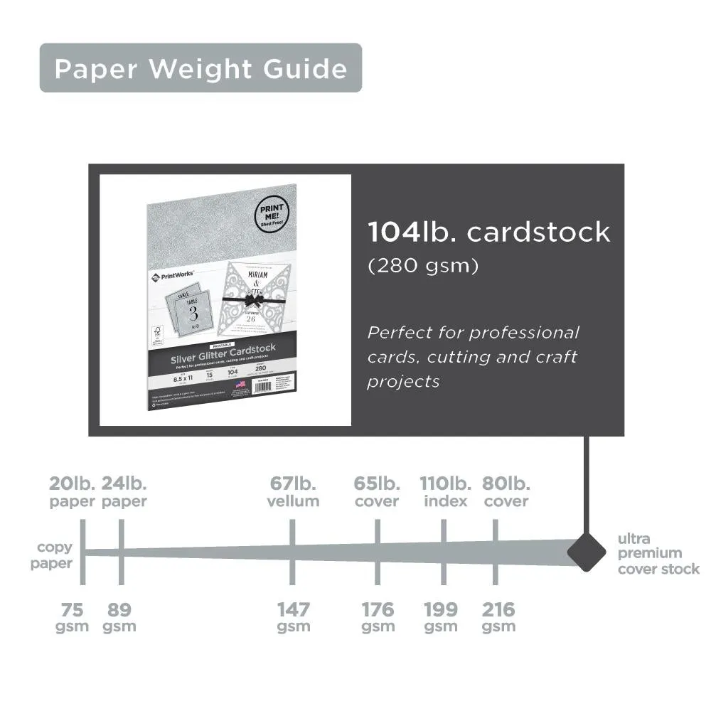 PrintWorks Printable Glitter Cardstock 8.5"x11" 15/Pkg - Silver*