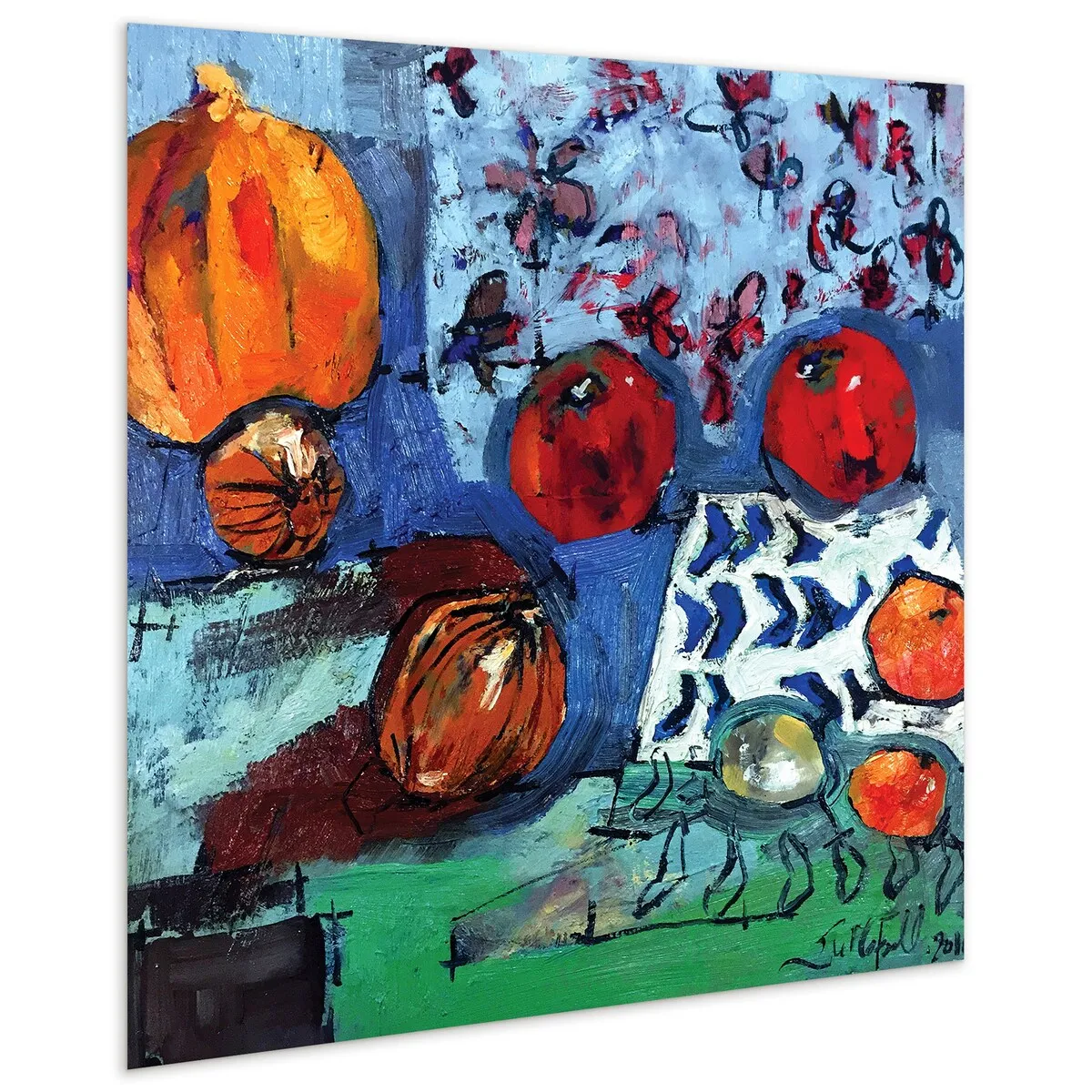 "Apple Composition" Frameless Free Floating Tempered Art Glass Wall Art by EAD Art Coop