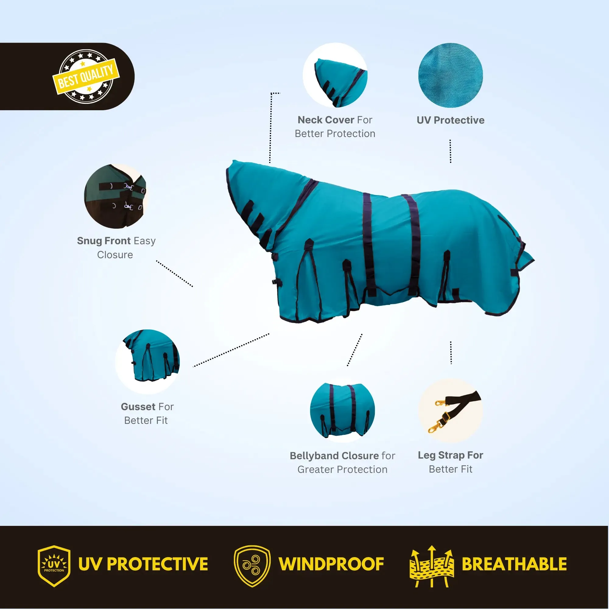 Resistance Durable Mesh Combo Fly Summer Sheet with Belly Guard and Combo Neck Cover