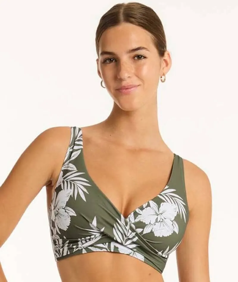 Sea Level Aloha Cross Front A-DD Cup Bikini Top - Khaki