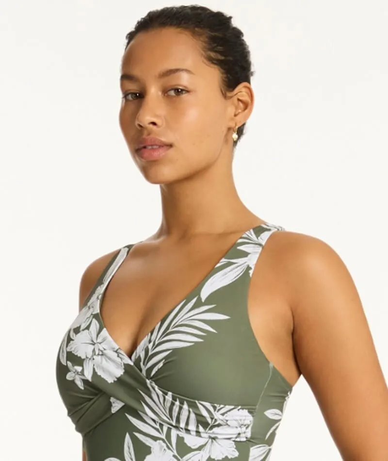 Sea Level Aloha Cross Front A-DD Cup One Piece Swimsuit - Khaki