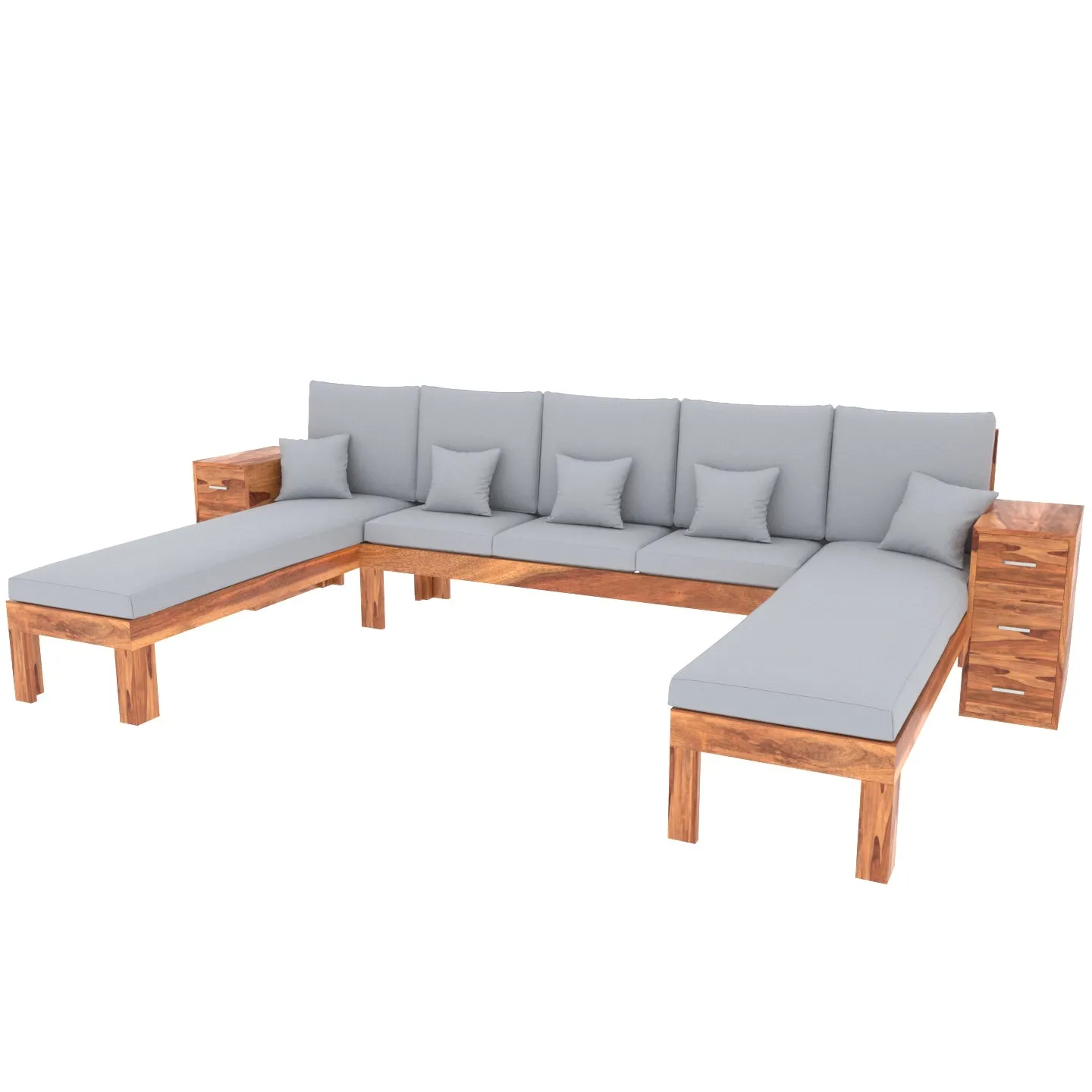 Slate Light Gray Classic Nine Seater Wooden Sofa
