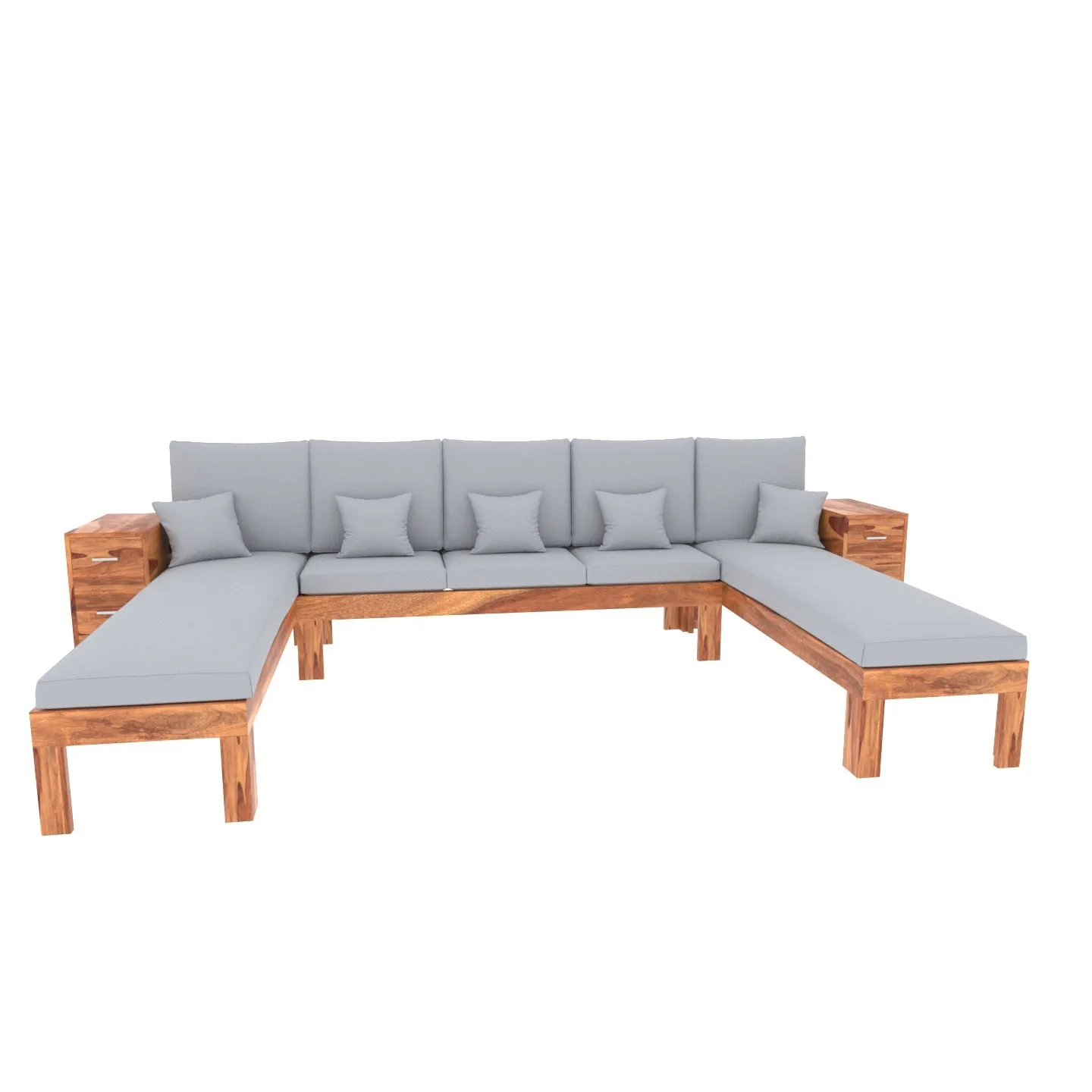 Slate Light Gray Classic Nine Seater Wooden Sofa